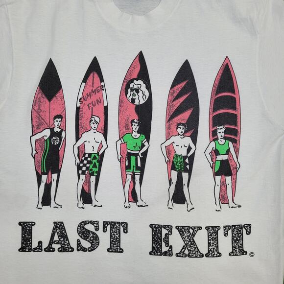 Vintage 80s Last-Exit Surfer Shirt XL 21x27 Summer-Fun Crop USA - Picture 9 of 15